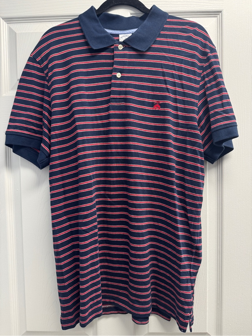 Brooks Brothers Navy Polo with Red Stripes and Embroidered Logo